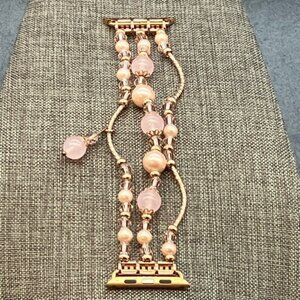 Apple Compatible Watch Band 35 mm Series Rose Gold Elegant Beaded Pearl Crystal
